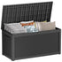 black 100 gallon resin deck box for outdoor storage