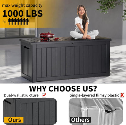 230 Gallon Outdoor Storage Box, Resin Deck Box, Waterproof , Lockable, UV-Resistant, Black