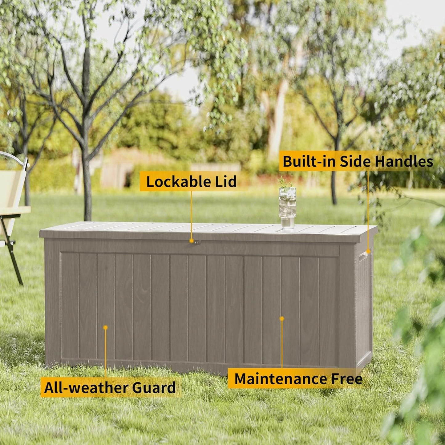 230 Gallon Outdoor Storage Box, Resin Deck Box, Waterproof , Lockable, UV-Resistant, Coffee