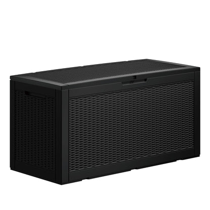 100 Gallon Outdoor Storage Box, Resin Deck Box, Waterproof , Lockable, UV-Resistant, Coffee