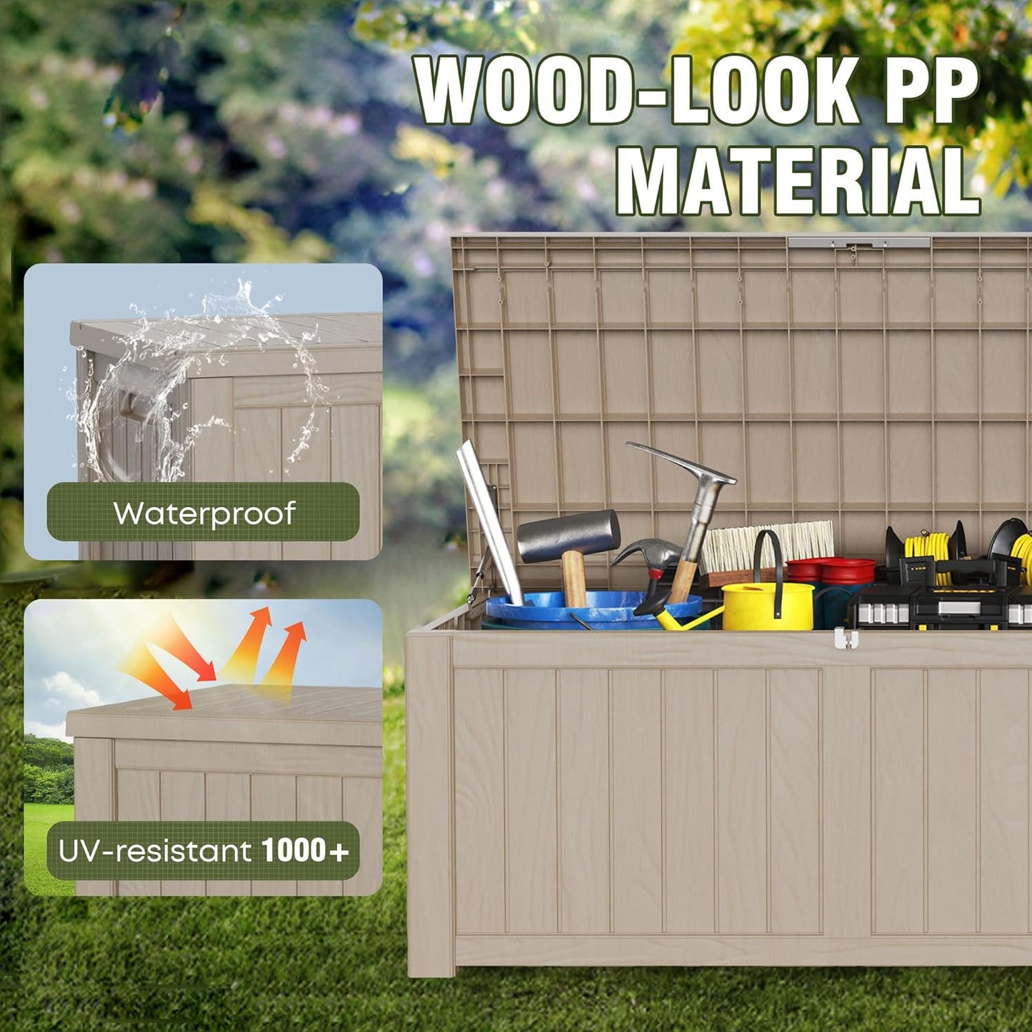180 Gallon Outdoor Storage Box, Resin Deck Box, Waterproof , Lockable, UV-Resistant, Coffee