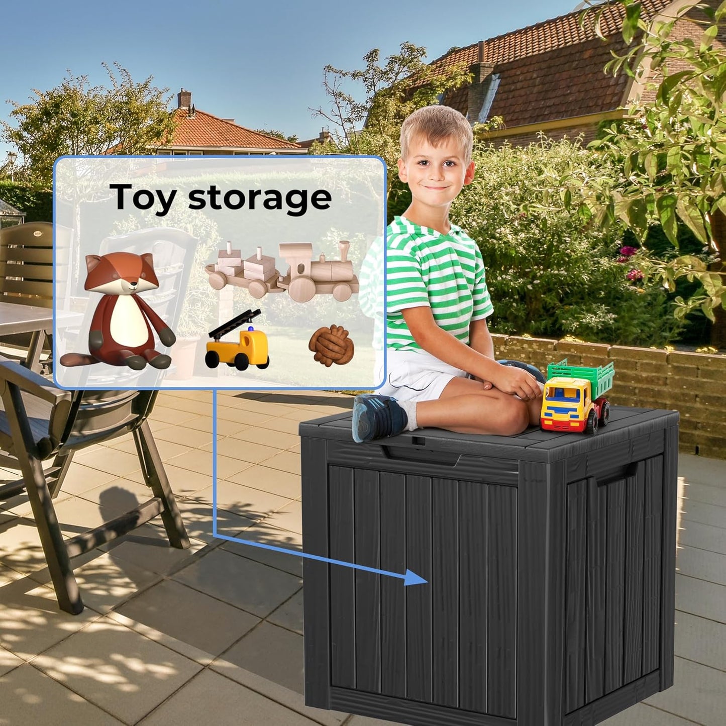 30 Gallon Outdoor Storage Box, Resin Deck Box, Waterproof , Lockable, UV-Resistant, Black