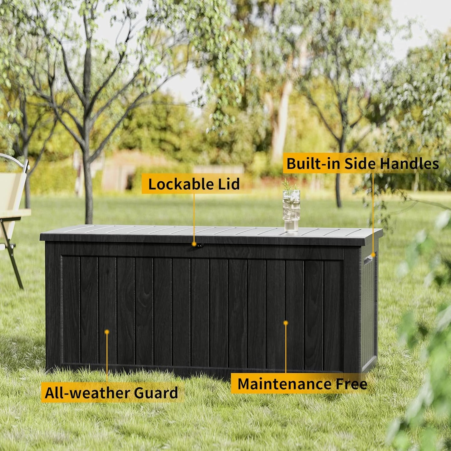 230 Gallon Outdoor Storage Box, Resin Deck Box, Waterproof , Lockable, UV-Resistant, Black