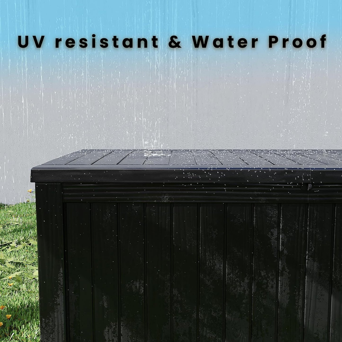 180 Gallon Outdoor Storage Box, Resin Deck Box, Waterproof , Lockable, UV-Resistant, Black