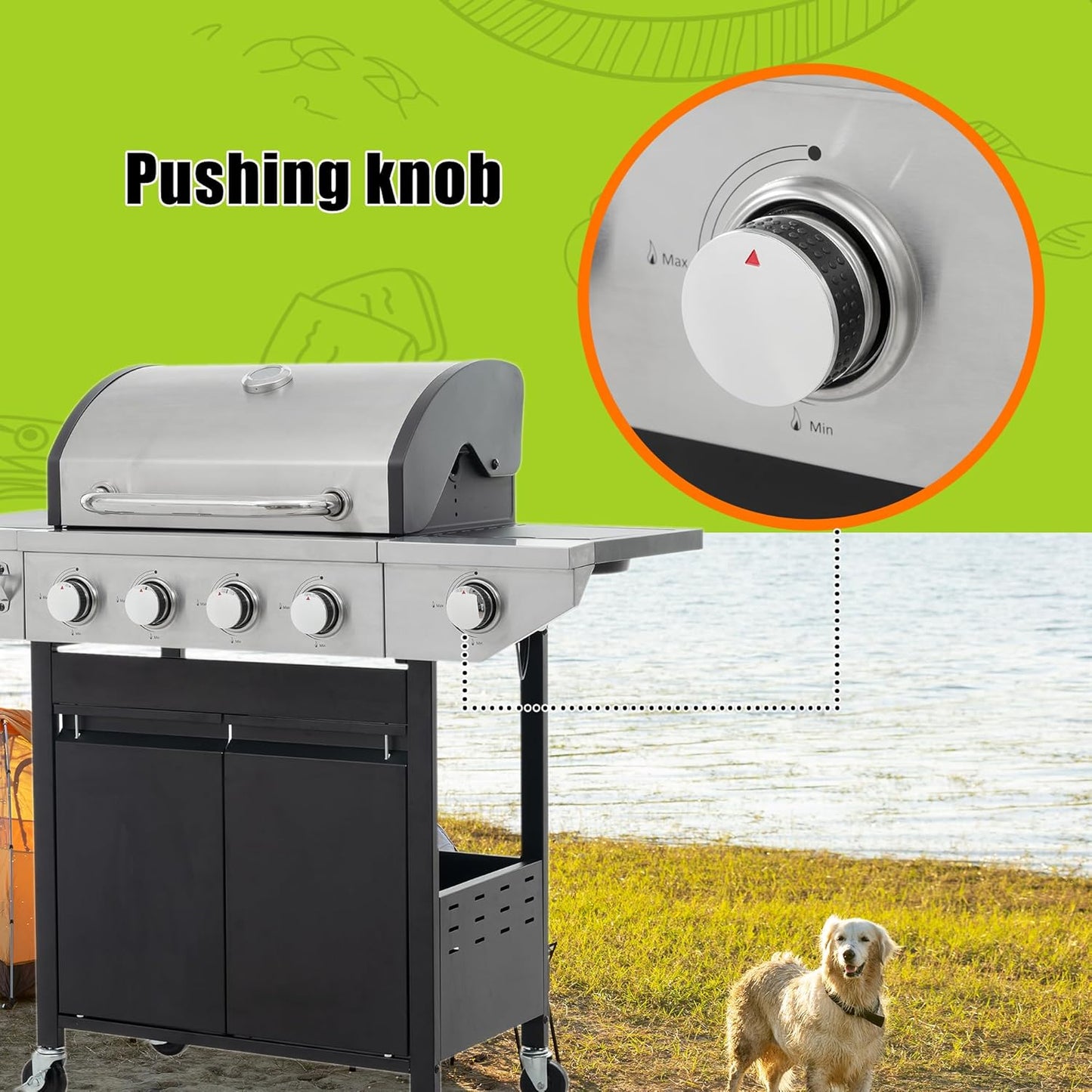 Outdoor 4-Burner Gas Grill with Side Burner stainless steel