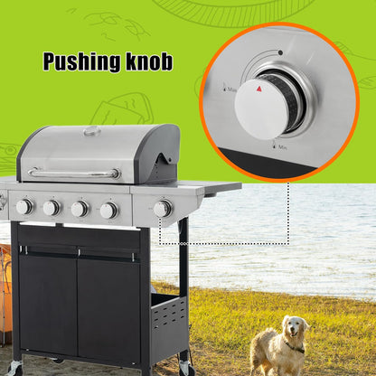 Outdoor 4-Burner Gas Grill with Side Burner stainless steel