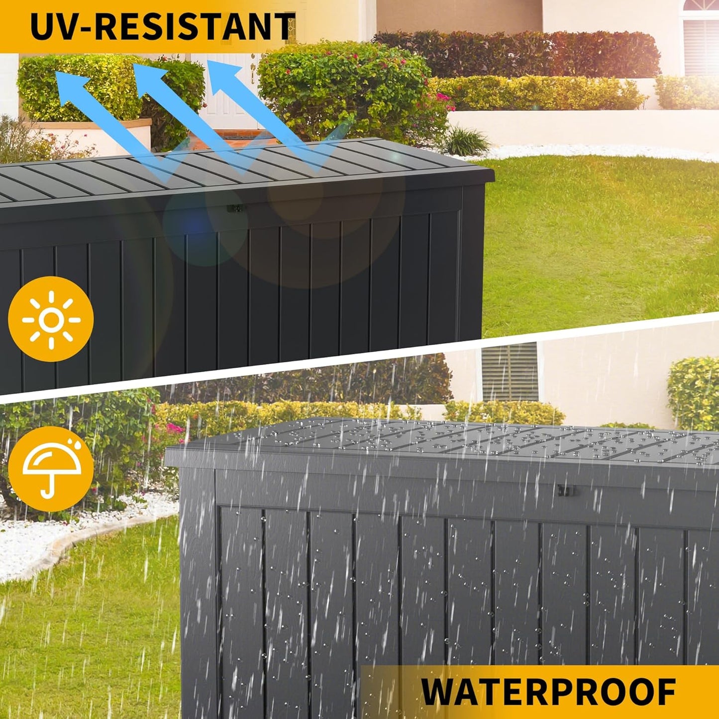 230 Gallon Outdoor Storage Box, Resin Deck Box, Waterproof , Lockable, UV-Resistant, Black