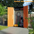 resin outdoor storage cabinet with open doors in garden setting
