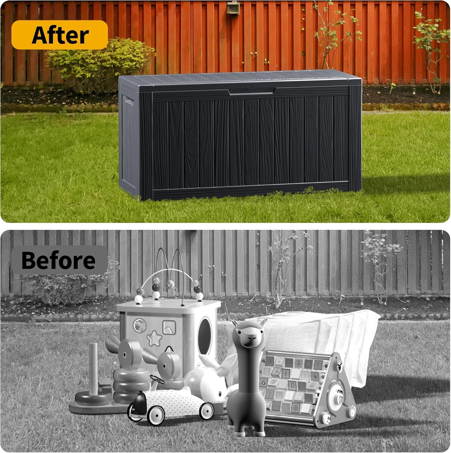 80 Gallon Outdoor Storage Box, Resin Deck Box, Waterproof , Lockable, UV-Resistant, Black
