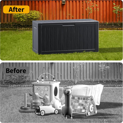 80 Gallon Outdoor Storage Box, Resin Deck Box, Waterproof , Lockable, UV-Resistant, Black