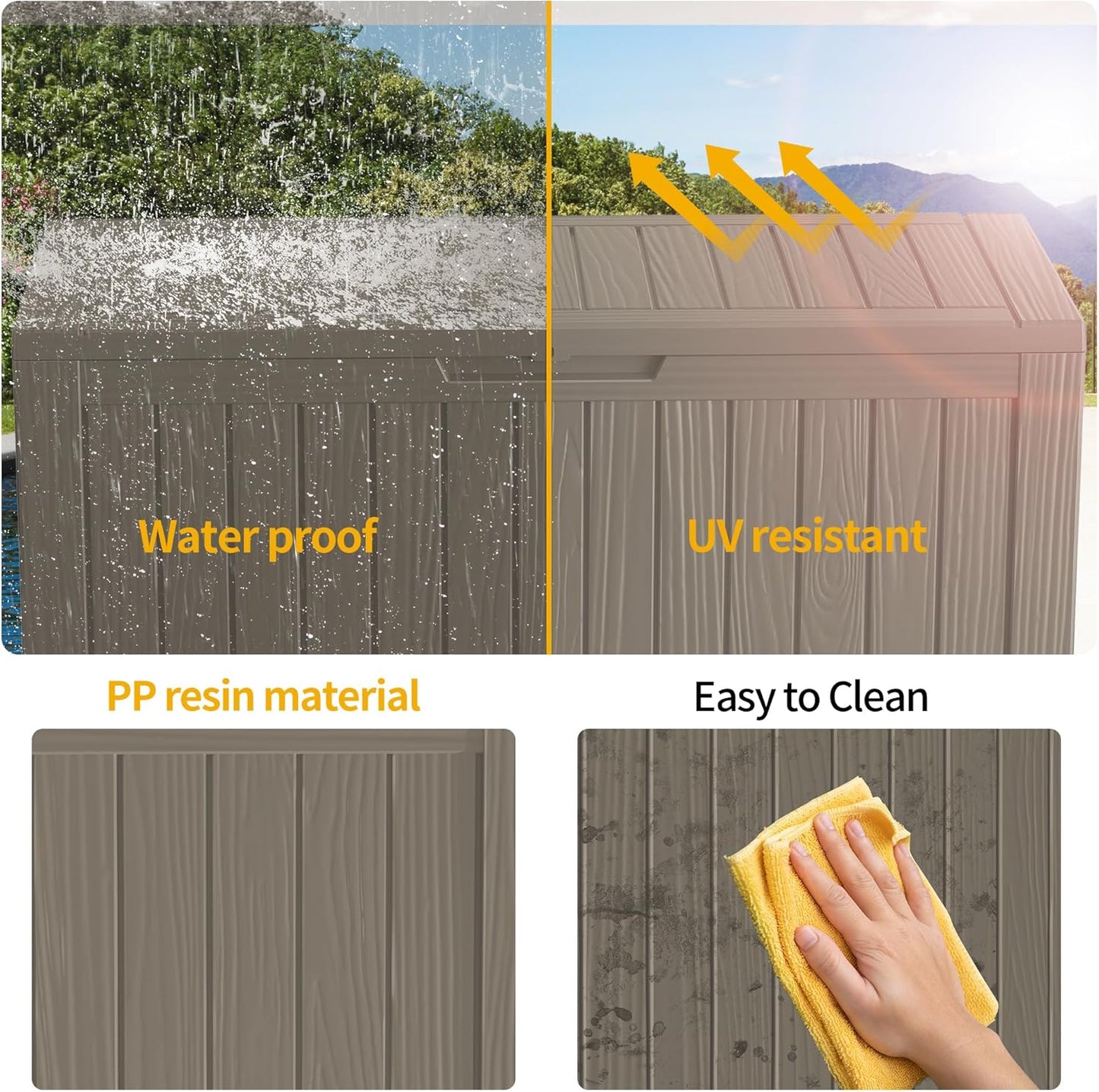 100 Gallon Outdoor Storage Box, Resin Deck Box, Waterproof , Lockable, UV-Resistant, Coffee