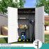 outdoor garden storage shed with front-opening cabinet access