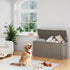 Coffee 80 gallon deck box with open storage in a bright indoor-outdoor space