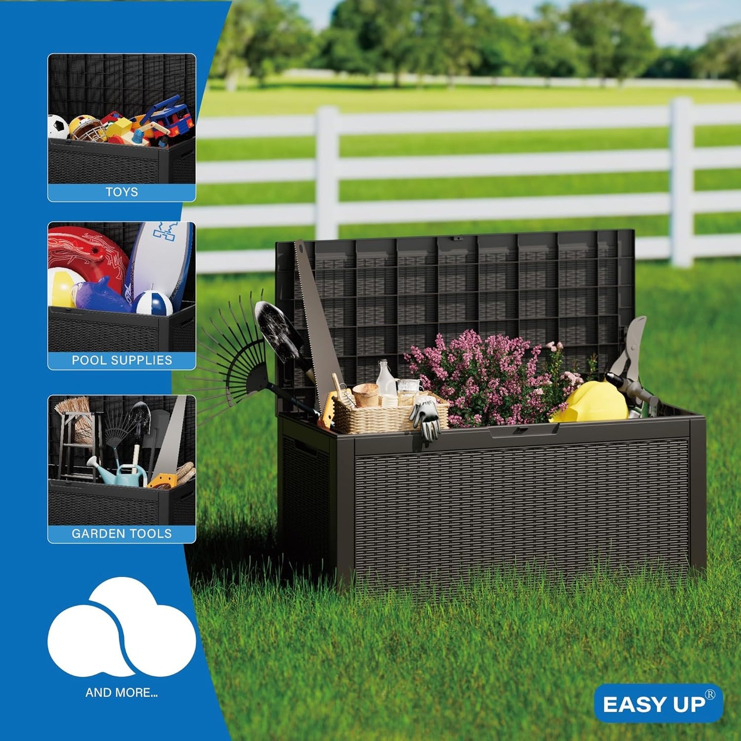 100 Gallon Outdoor Storage Box, Resin Deck Box, Waterproof , Lockable, UV-Resistant, Black