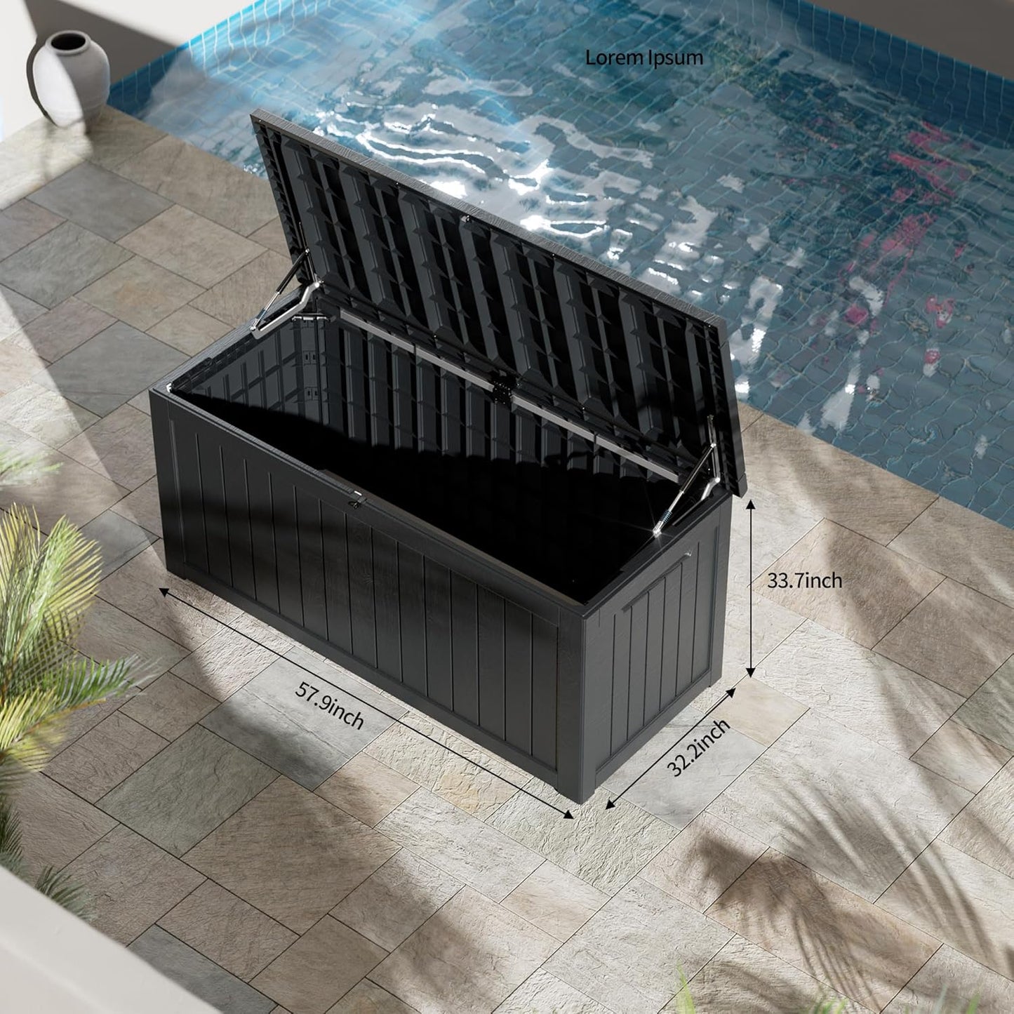 230 Gallon Outdoor Storage Box, Resin Deck Box, Waterproof , Lockable, UV-Resistant, Black