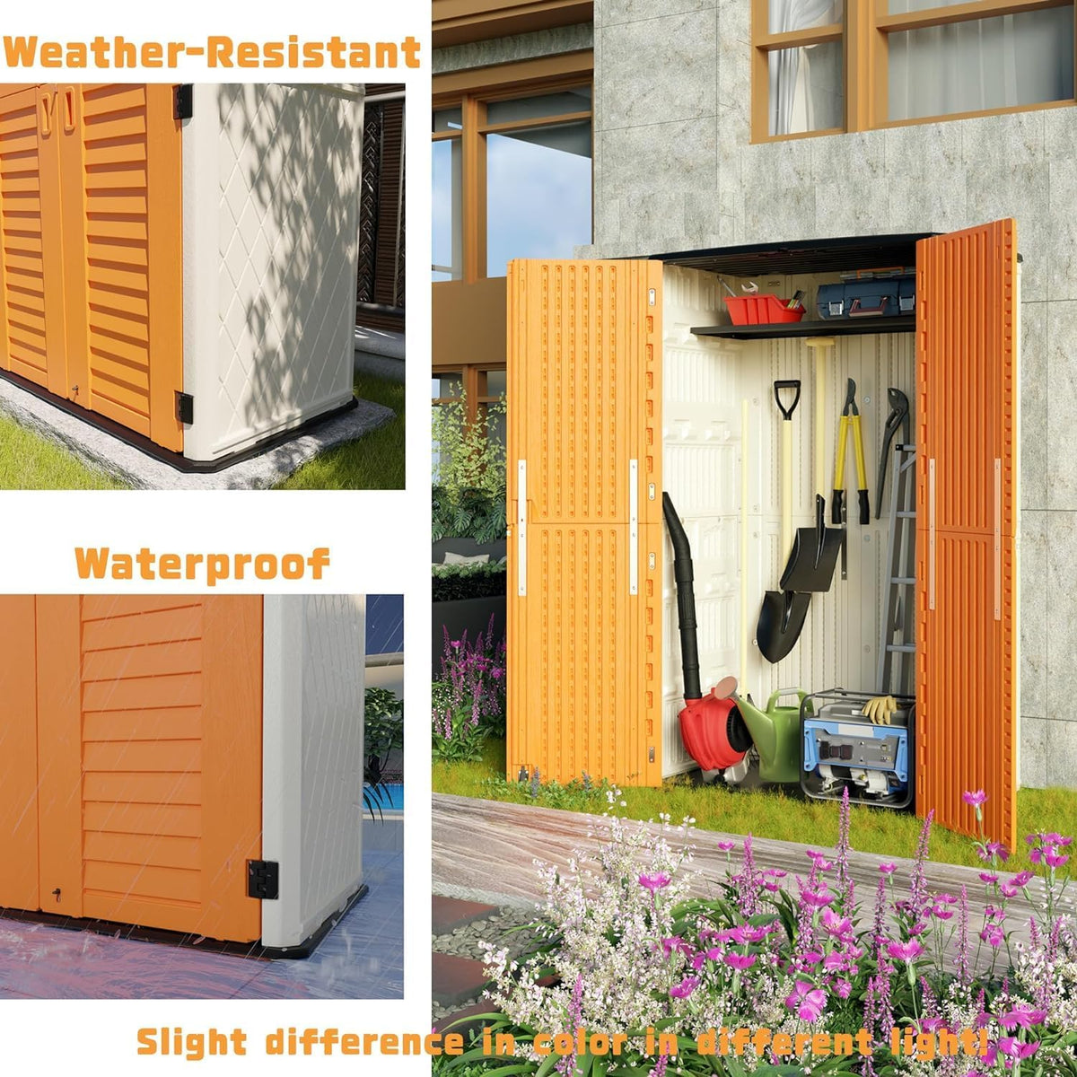 outdoor storage cabinet with vertical interior for garden tools