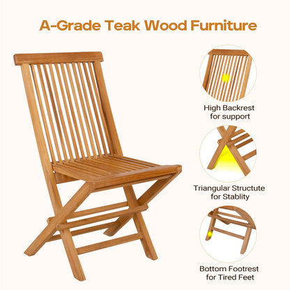 Yardgrace 3-Piece Patio Bistro Set, Solid Grade-A Teakwood Folding Bistro Chairs Set of 2, Weather-Resistant Coffee Table Set, Bistro Set for Lawn Balcony Porch Garden Backyard Pool