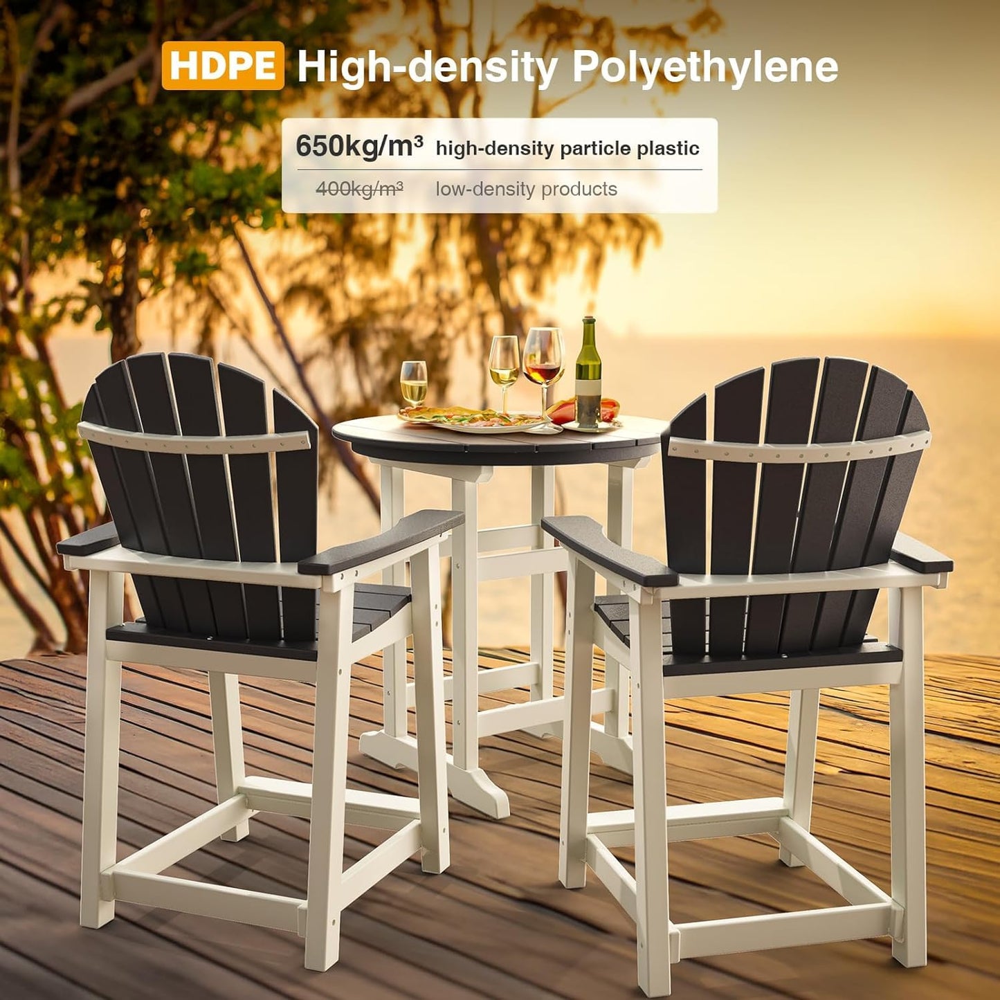 Outdoor Tall Adirondack Chairs, HDPE Weather Resistant Outdoor Balcony Patio Bar Stool Chair with Widened Arms, High Back, Footrest All-Weather Bar Chair for Garden, Yard, Backyard, Capacity 400lbs