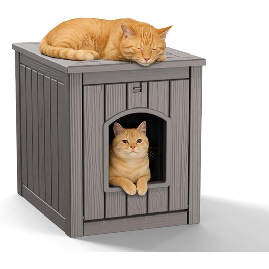 Yardgrac Outdoor Cat House - Weatherproof Resin Cat Houses for Outdoor Cats, Durable & Insulated Shelter for Garden, Patio, or Backyard