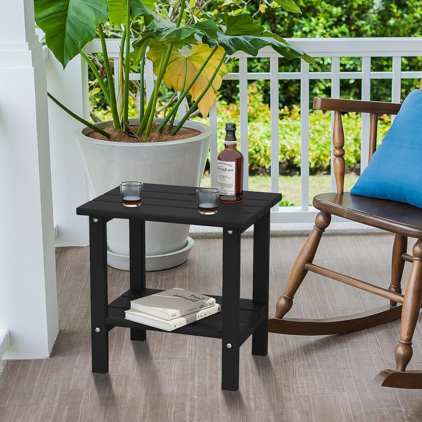 Yardgrace Outdoor Side Table,2-Tier Adirondack HDPE Small Patio Table for Porch, Yard, Weather Resistant, Outside or Indoor