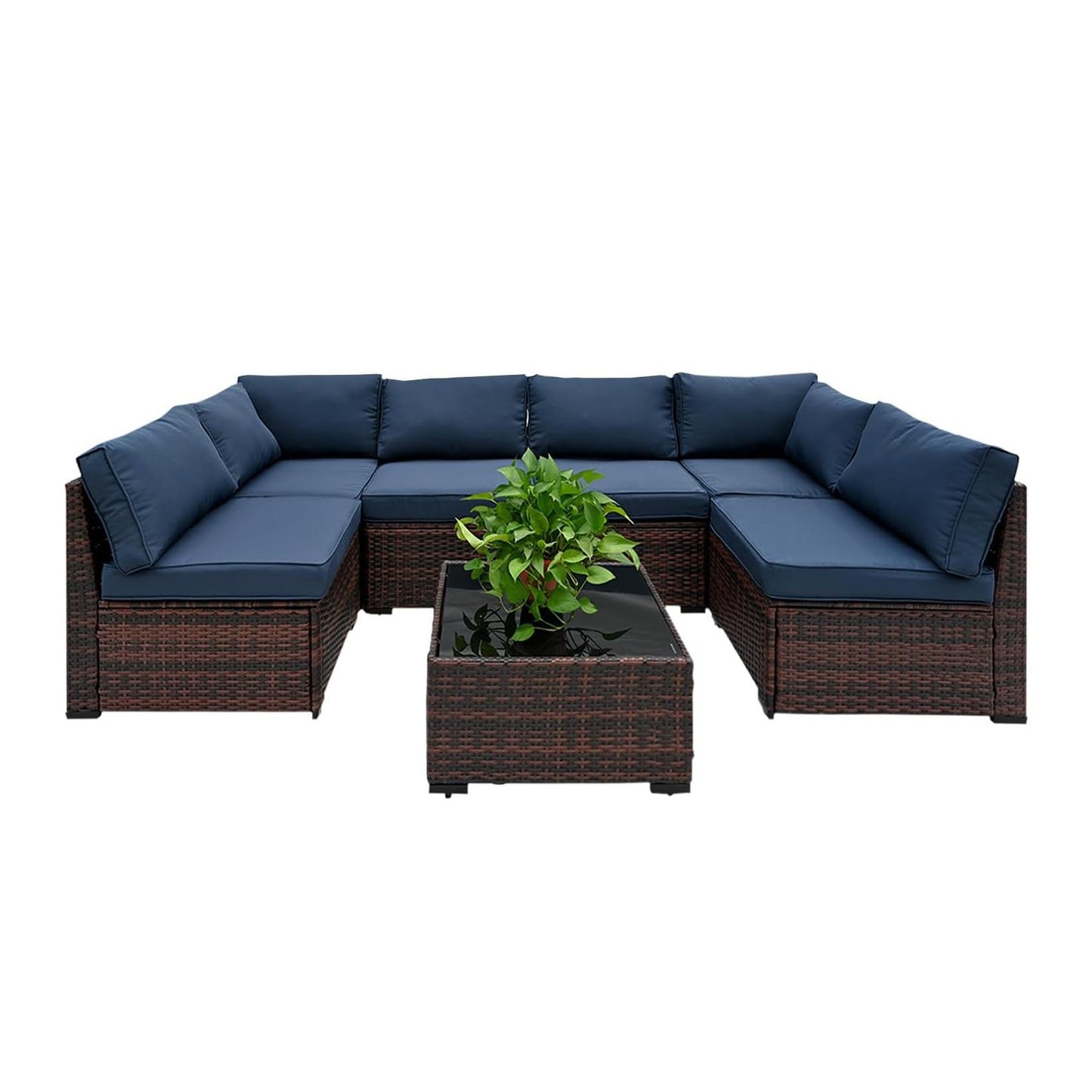 Yardgrace 7 Piece Rattan Outdoor Patio Furniture Set, Weather-Resistant Outdoor Conversation Set, Outside Furniture Patio Sectional Sofa Set with Thick Cushions and Coffee Table