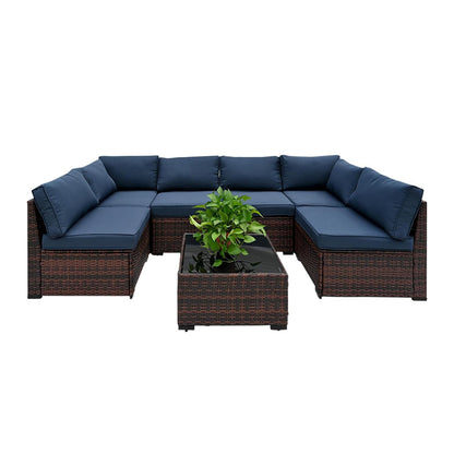 Yardgrace 7 Piece Rattan Outdoor Patio Furniture Set, Weather-Resistant Outdoor Conversation Set, Outside Furniture Patio Sectional Sofa Set with Thick Cushions and Coffee Table