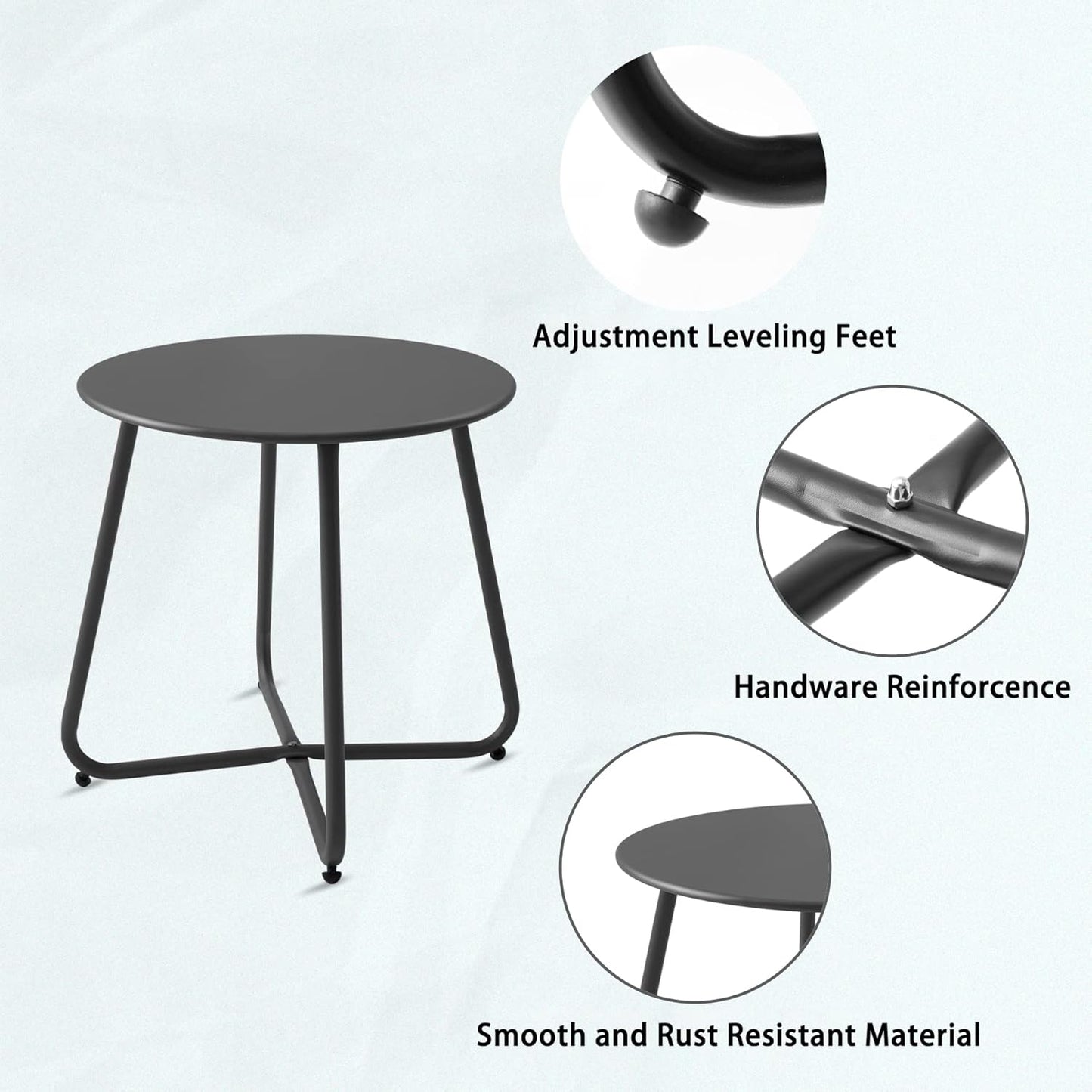 Patio Side Table Waterproof Round Metal Steel Weather Resistant Portable Outdoor and Indoor End Table for Garden Balcony Yard