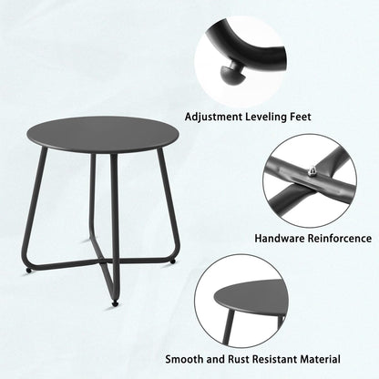 Patio Side Table Waterproof Round Metal Steel Weather Resistant Portable Outdoor and Indoor End Table for Garden Balcony Yard