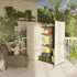 vertical outdoor storage shed beside garden and patio area