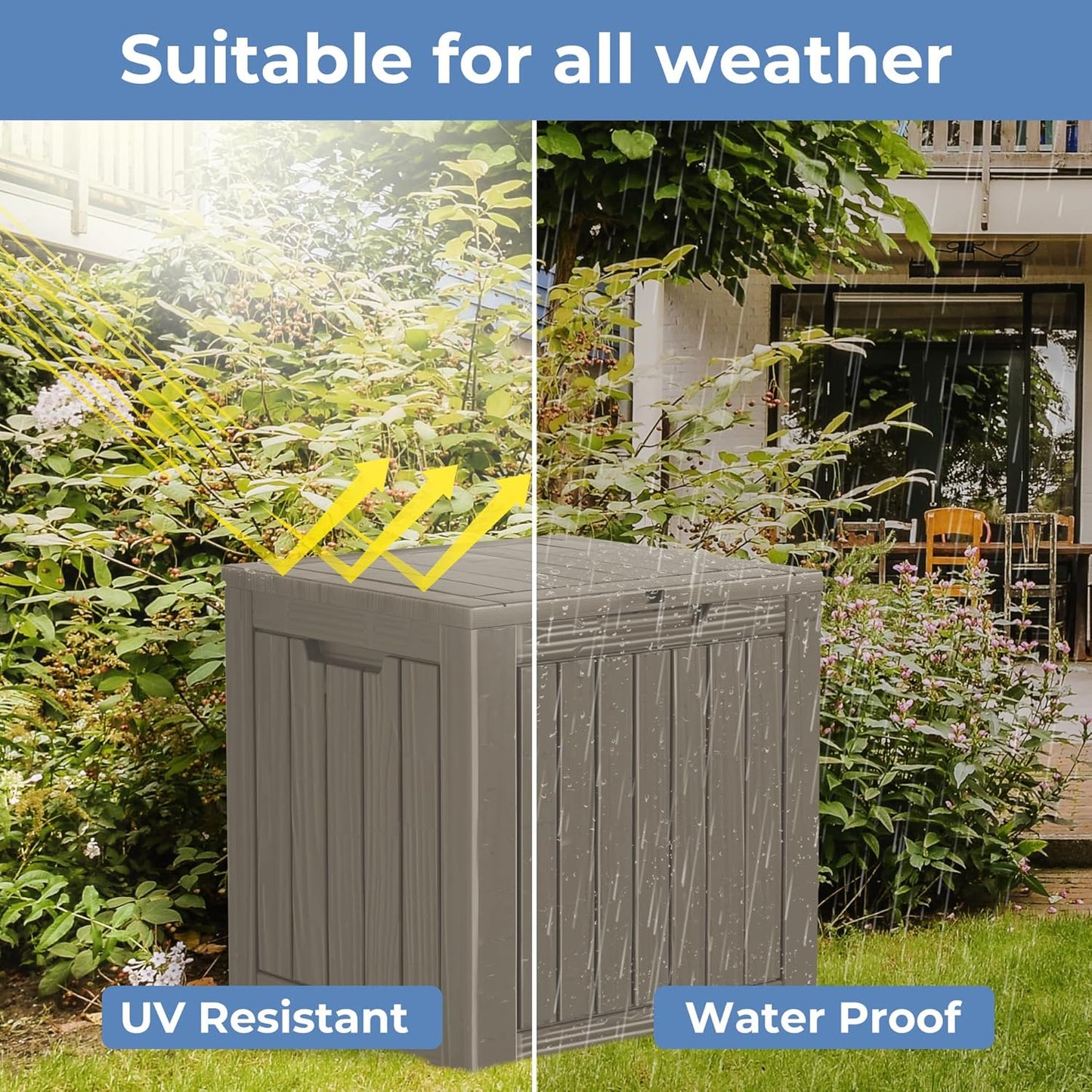 30 Gallon Outdoor Storage Box, Resin Deck Box, Waterproof , Lockable, UV-Resistant, Coffee