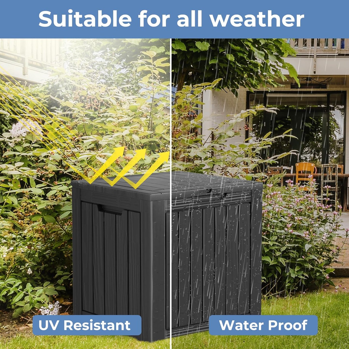 30 Gallon Outdoor Storage Box, Resin Deck Box, Waterproof , Lockable, UV-Resistant, Black
