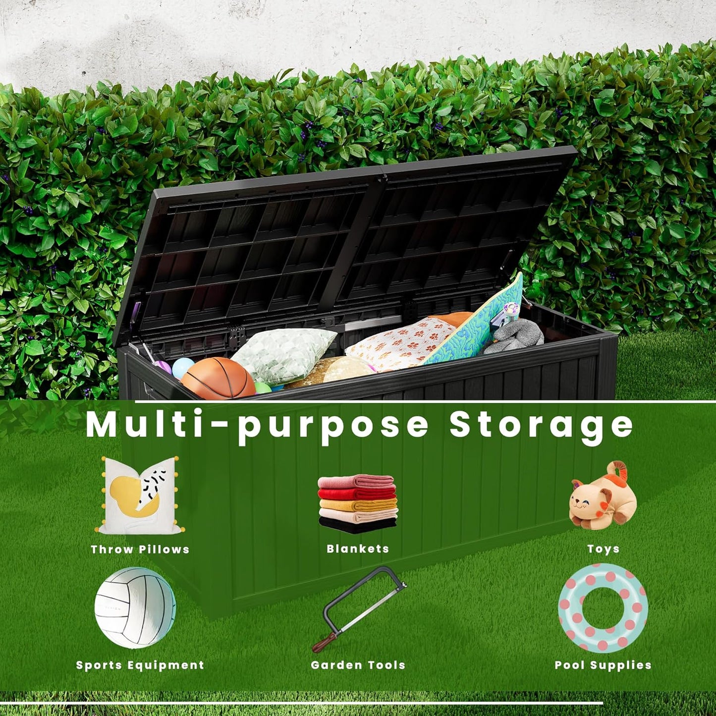 180 Gallon Outdoor Storage Box, Resin Deck Box, Waterproof , Lockable, UV-Resistant, Black