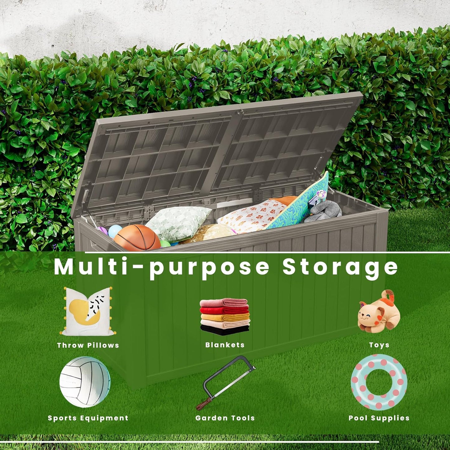 180 Gallon Outdoor Storage Box, Resin Deck Box, Waterproof , Lockable, UV-Resistant, Coffee