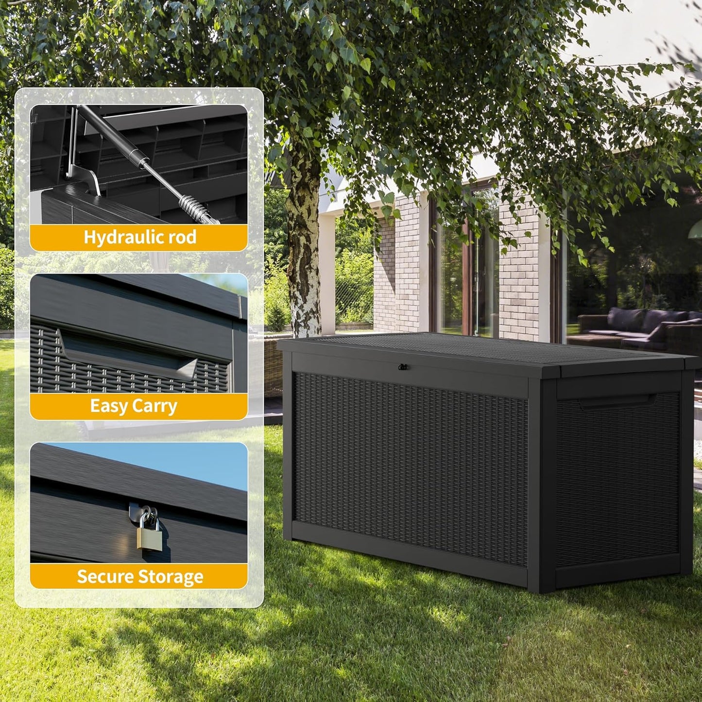 260 Gallon Outdoor Storage Box, Resin Deck Box, Waterproof , Lockable, UV-Resistant, Black