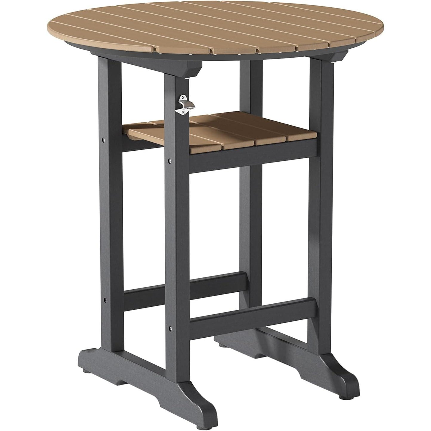 Outdoor Bar Table, 35 Inch Round Side Table, All Weather Counter Height Table with Built-in Footrest, for Backyard, Garden, Indoor Outdoor Companion