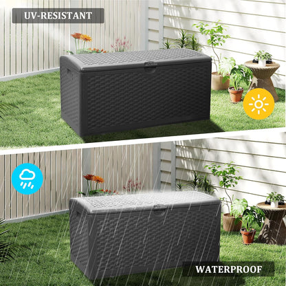 80 Gallon Plus Lockable Resin Deck Box, Waterproof Outdoor Storage Box for Patio Furniture, Garden Tools, Pool Accessories, UV-Resistant Outside Delivery, Black