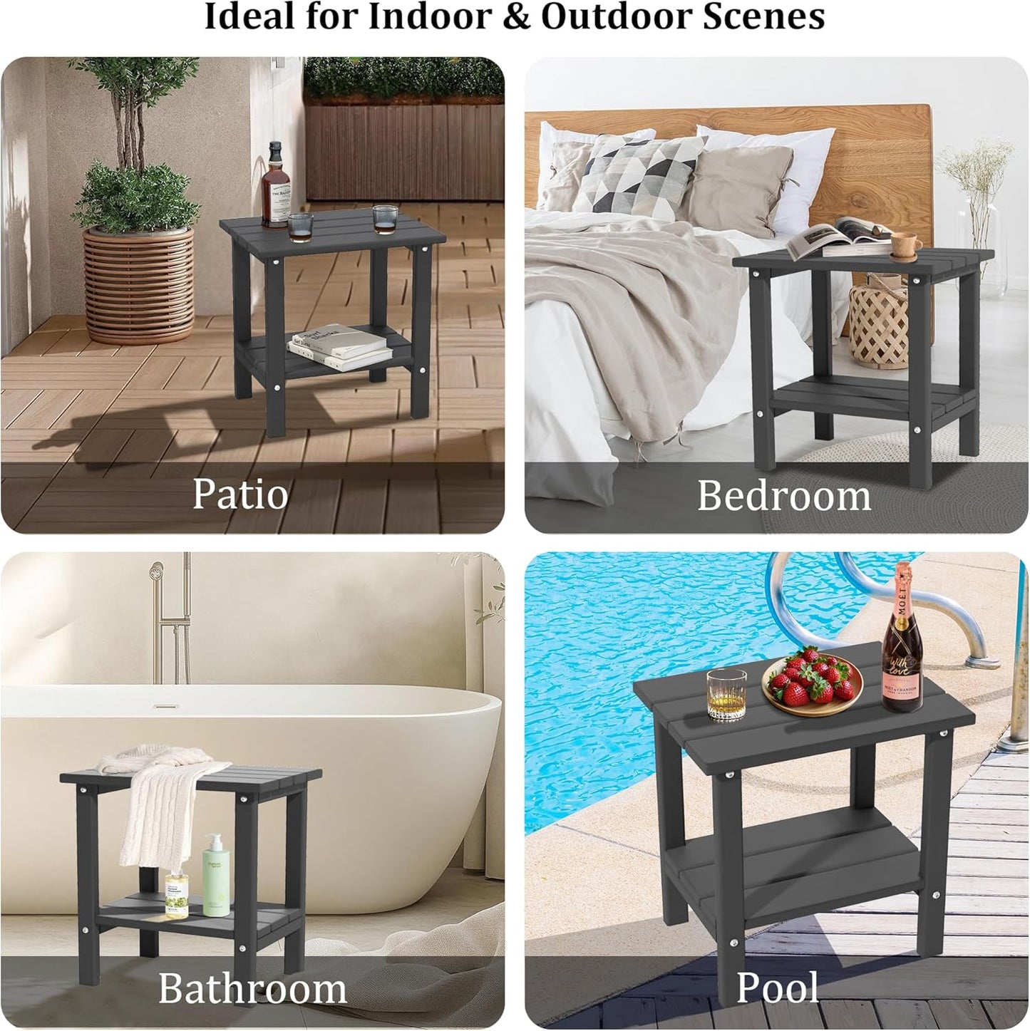 Yardgrace Outdoor Side Table,2-Tier Adirondack HDPE Small Patio Table for Porch, Yard, Weather Resistant, Outside or Indoor