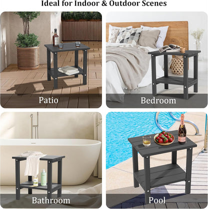 Yardgrace Outdoor Side Table,2-Tier Adirondack HDPE Small Patio Table for Porch, Yard, Weather Resistant, Outside or Indoor