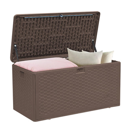 73 Gallon Pro Lockable Resin Deck Box, Waterproof Outdoor Storage Box for Patio Furniture, Garden Tools, Pool Accessories, UV-Resistant Outside Delivery, Brown
