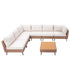 Brown wicker outdoor sectional sofa in an L-shaped layout with a matching coffee table