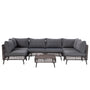 7 piece grey rattan patio furniture set with U-shaped sectional sofa and low coffee table