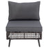 Front view of grey cushioned armless sofa module with open-grid PE wicker base