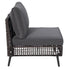 Side profile of grey outdoor modular sofa seat with cushioned backrest