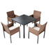 5 piece wicker patio dining set with four cushioned chairs and square table