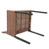 Underside of square patio dining table showing metal frame and legs
