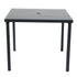 Black square patio dining table with central umbrella hole