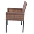 Side view of wicker patio dining chair with black metal legs
