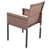 Rear angled view of outdoor rattan armchair with woven back and armrests