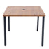 Square outdoor dining table with wood-look top and black metal legs