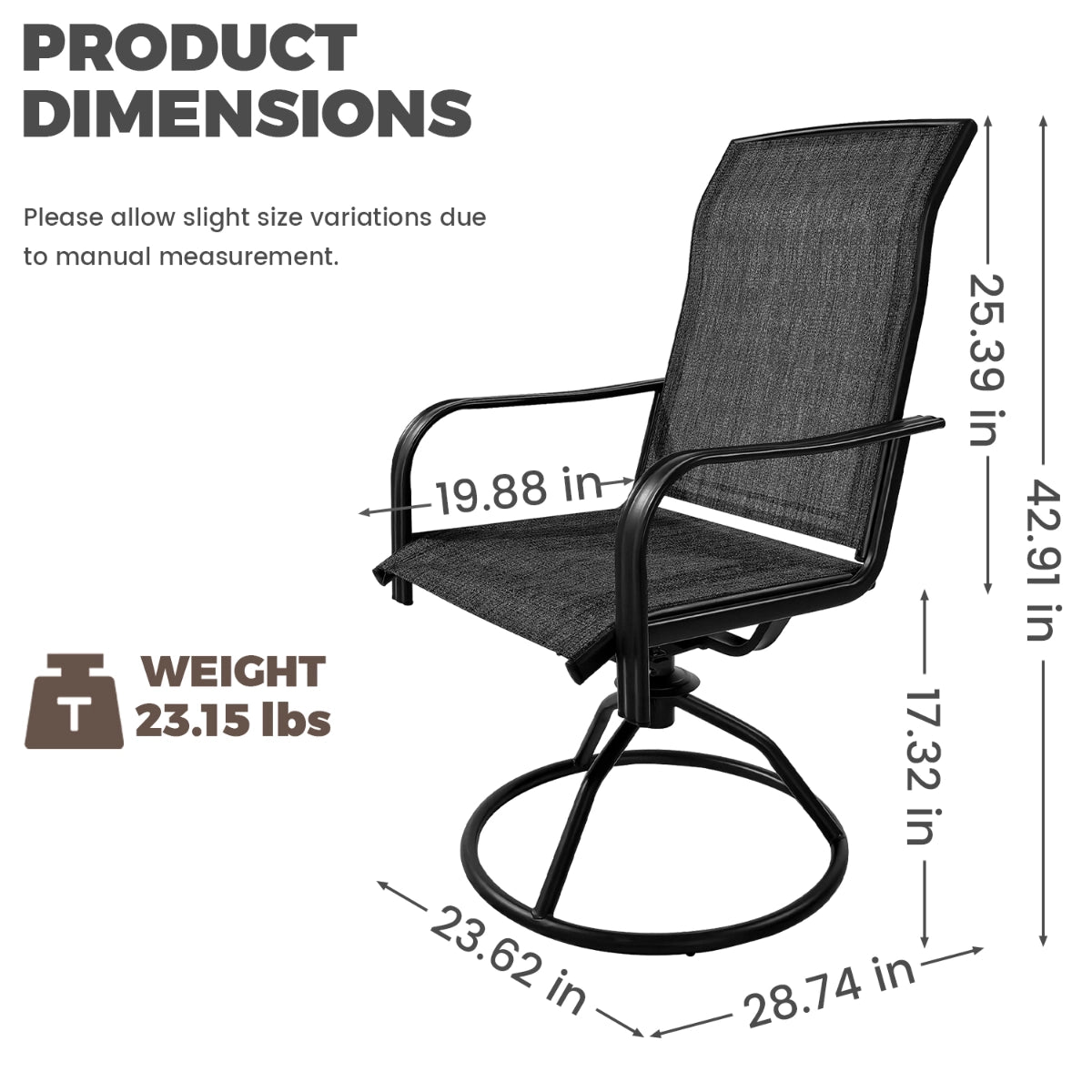 2-Piece Outdoor Textilene Swivel Patio Chairs